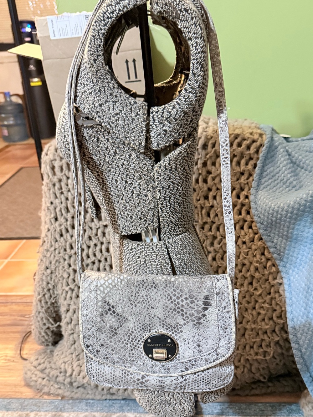 Elliott Lucca Gray White Snake-Print Crossbody